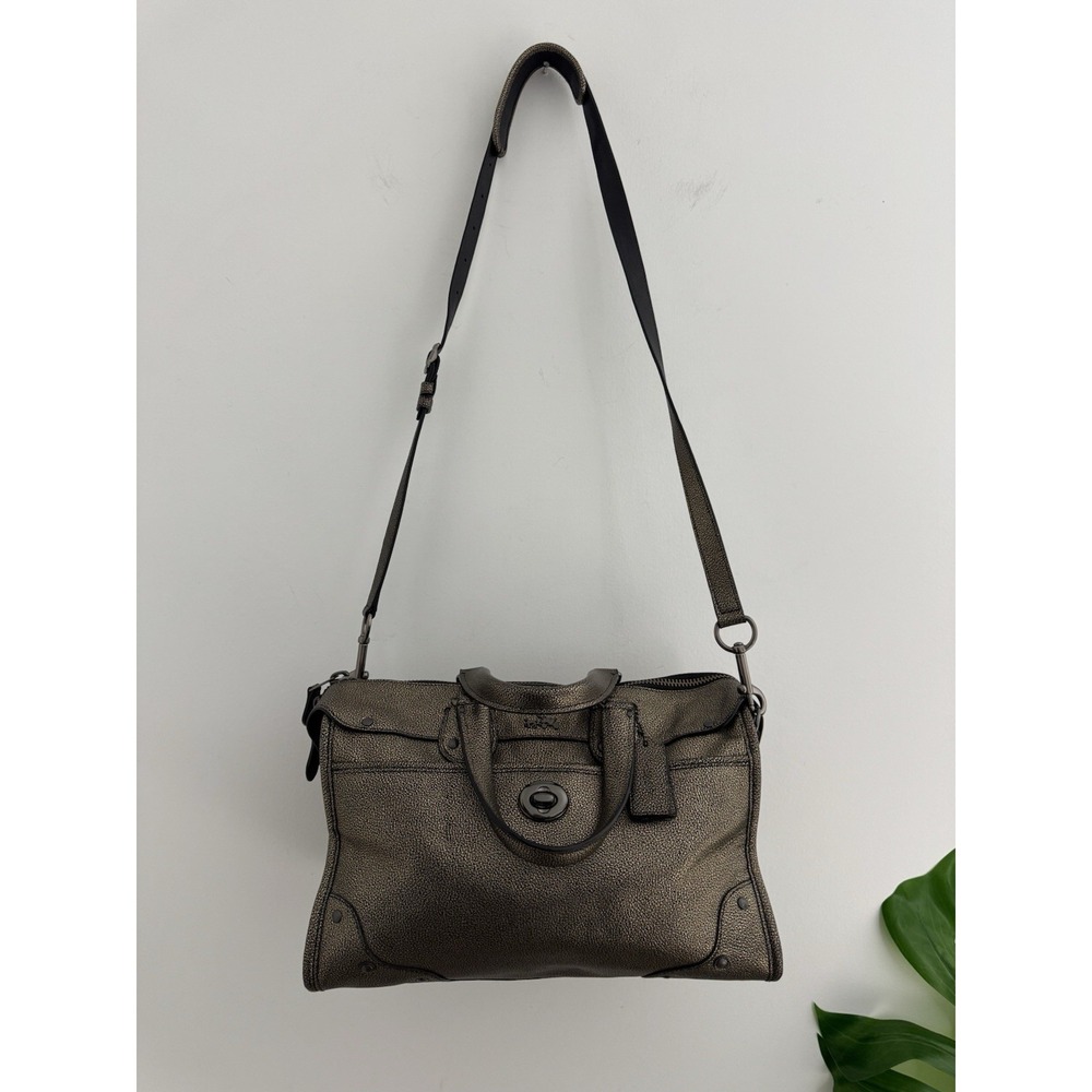 Coach Rhyder 33739 Metallic 2 Tone Leather Satchel Carryall Bag with Long Strap - Picture 10 of 14